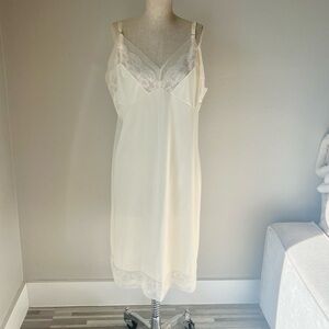 Vintage sheer lace neckline cream slip dress